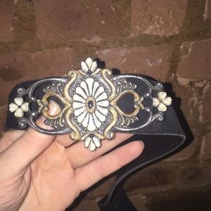 Genuine suede leather belt with Edelweiss buckle